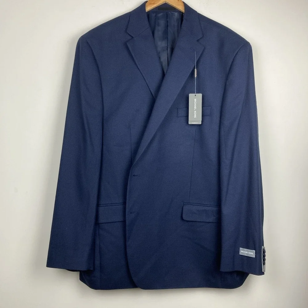 Michael Kors Men's Classic-Fit Houndstooth Sport Coat 54L Navy